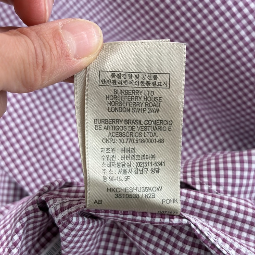 BURBERRY Brit Chest Logo Flip Cuffs Shirt in Wine Nova Check Men XL Designer - Picture 13 of 13